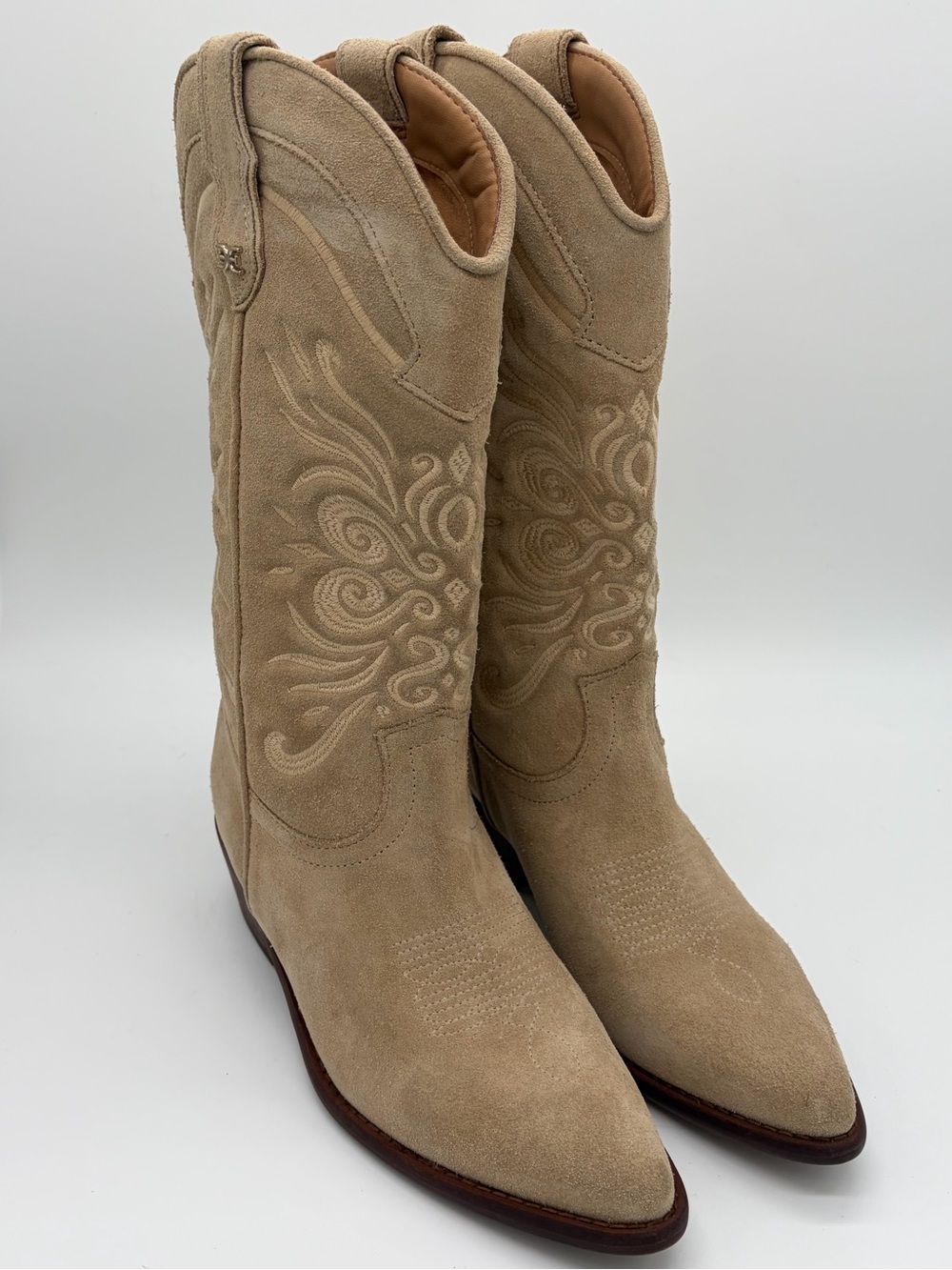 Sam Edelman Tan Suede Embroidered Western Knee-High Boots Women's 6.5